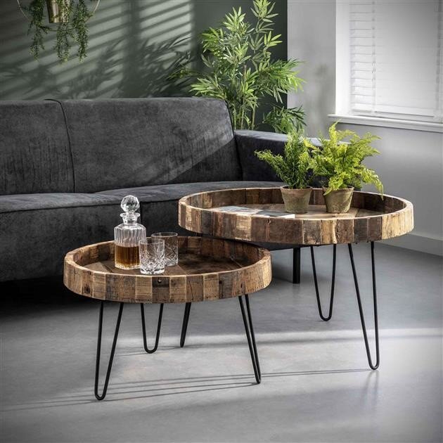 Donder Aan het liegen item Industrieel massief houten salontafel set van 2 Zeth - Eureka Conceptshop